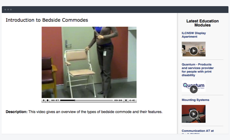 Browser window showing a video titled 'Introduction to Shower Chairs'.