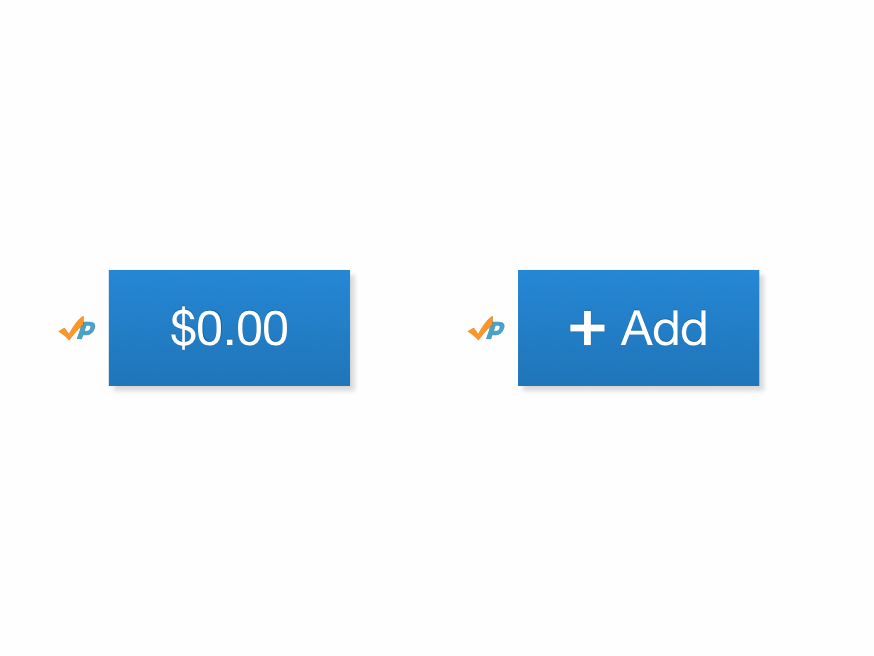 Shows two blue buttons side-by-side. The first button is labelled '$0.00'. The second button is labelled 'add'.