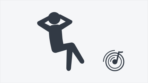 Simple graphic illustration of a person leaning back in chair. There is a music note emitting soundwaves in front of the person.