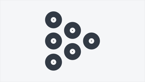 Simple graphic illustration of records composed into the shape of a triangle play button.